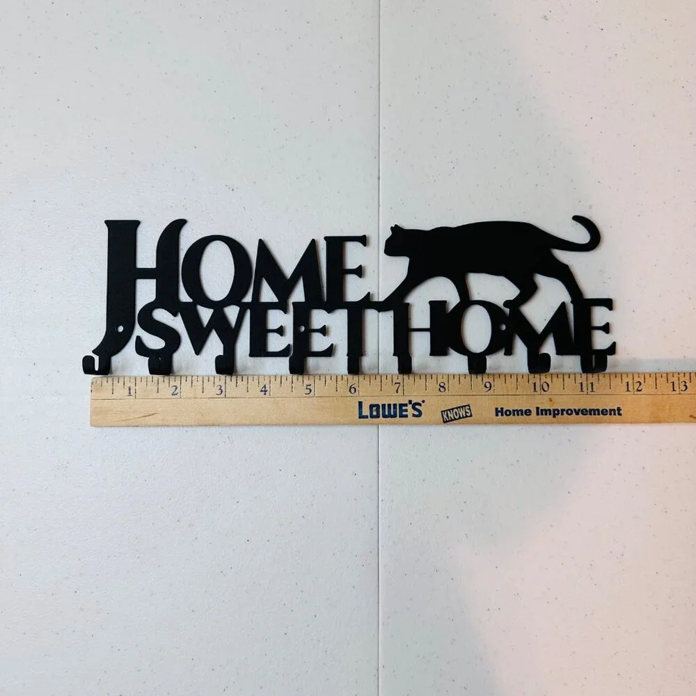 Cat Silhouette Metal Key Rack Home Sweet Home Wall Hook Holder